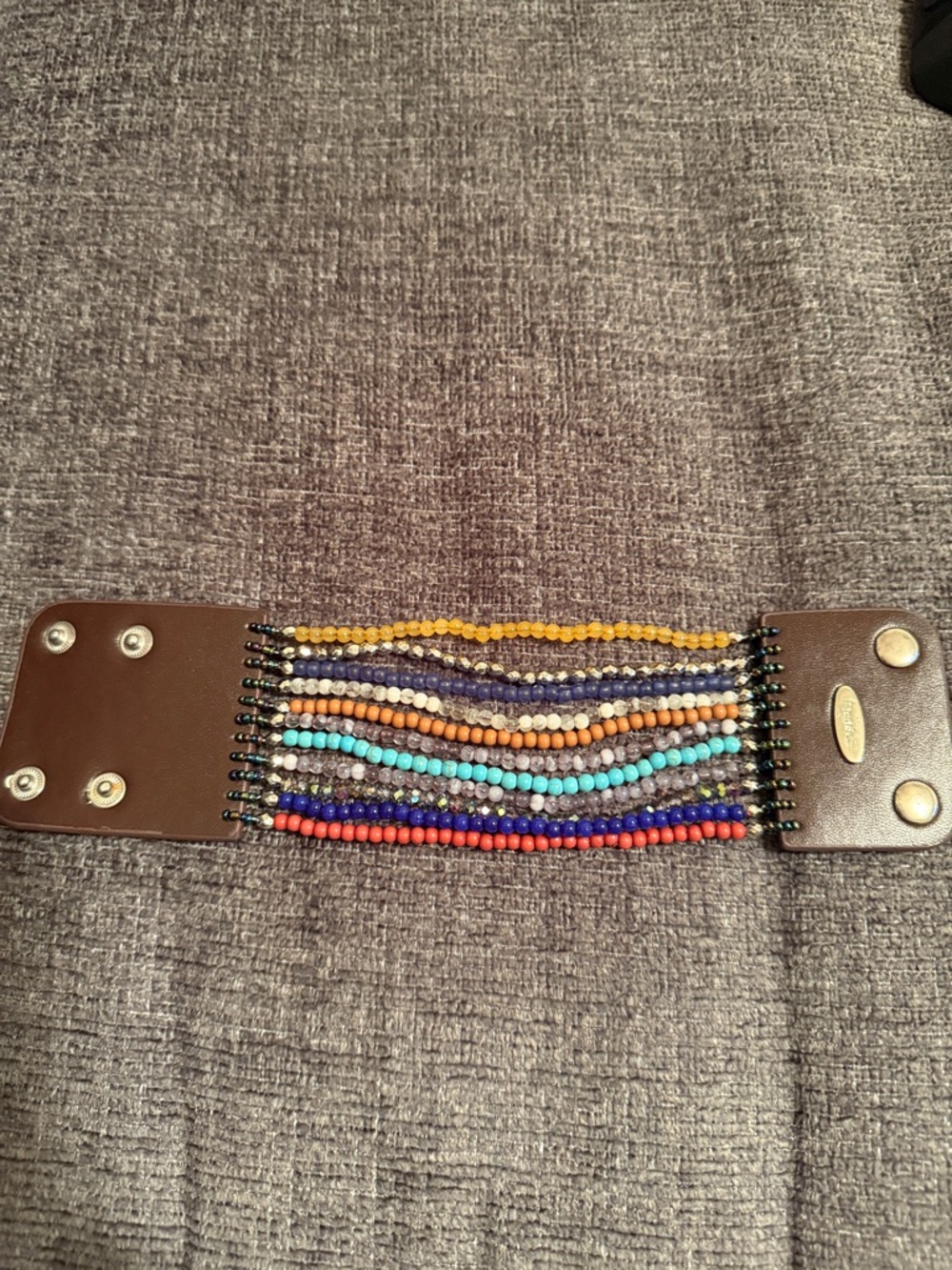 Plunder Multicolor Beaded and Brown Leather Stretch Bracelet